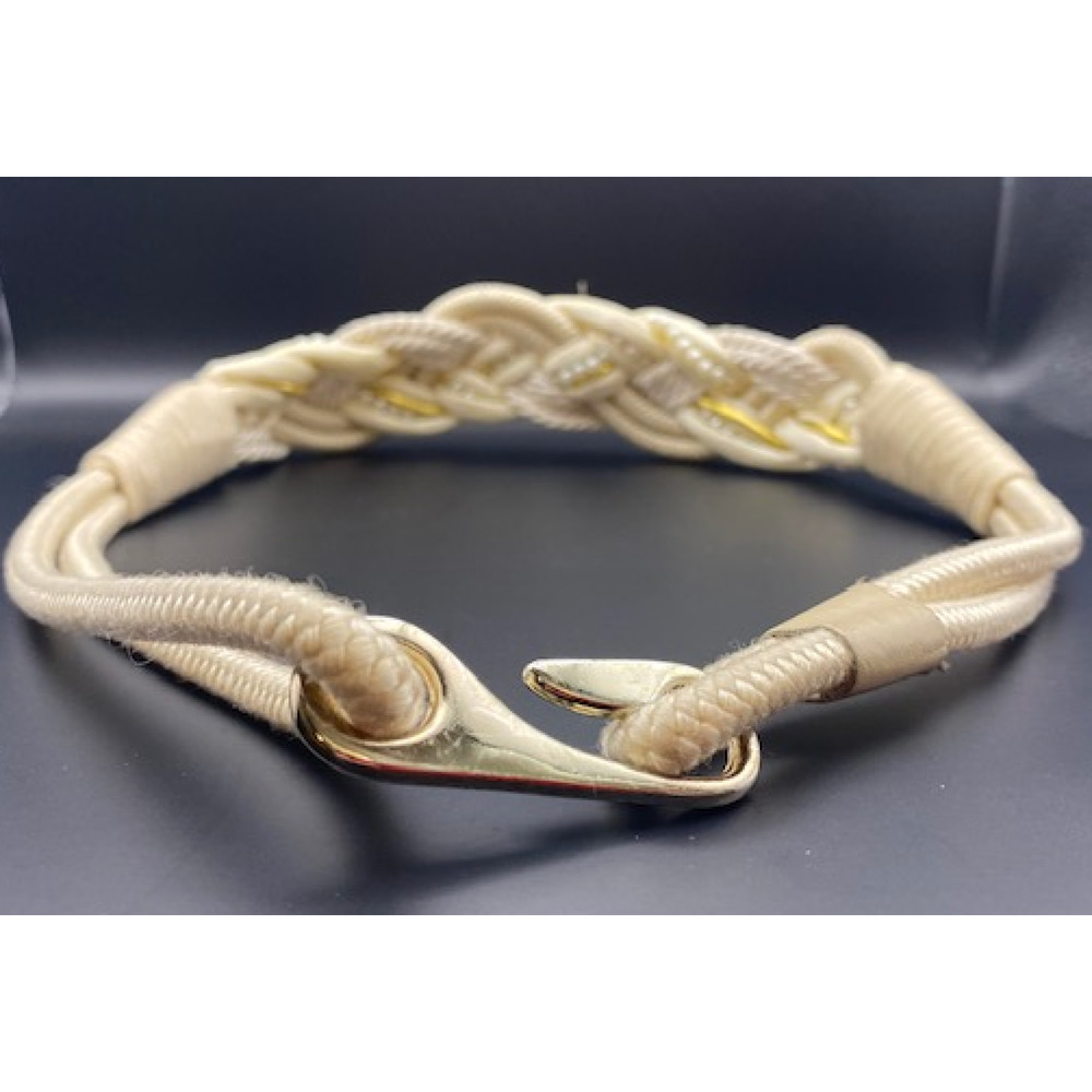 USED Vintage Cream/Off White Braided Woven Cord Belt with pearl & gold detailing - Picture 4 of 8